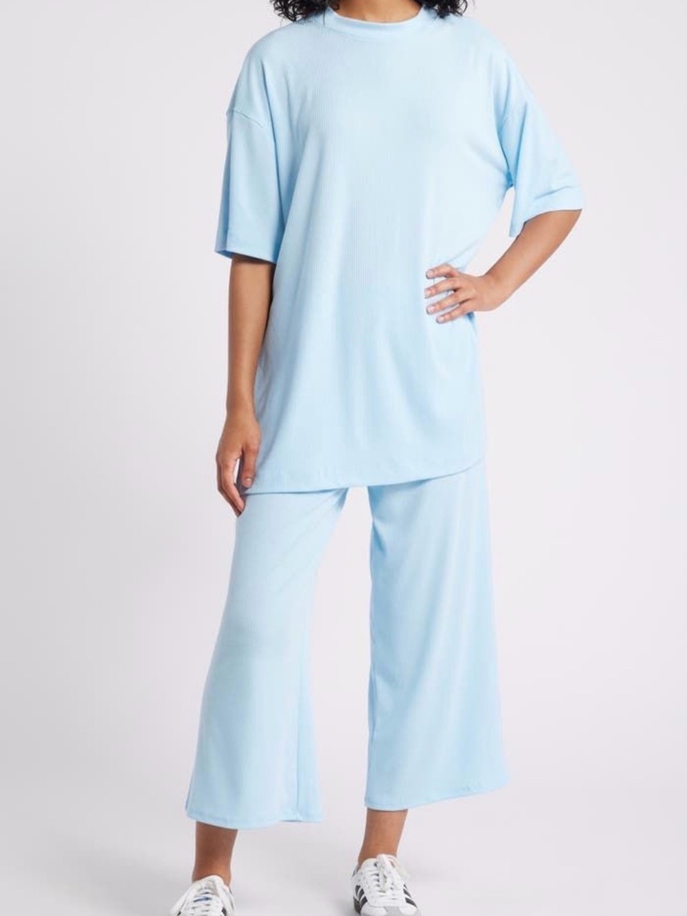 Dressed in LaLa lex Ribbed playsuit set light blue L